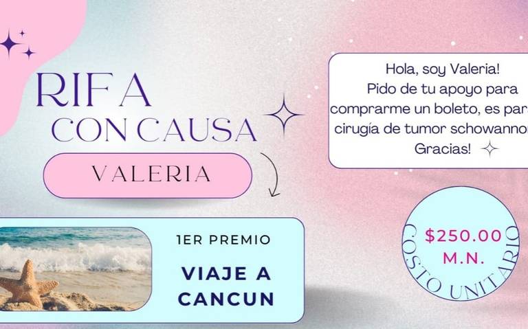 Realizarán rifa con viaje a Cancún a beneficio de la joven Valeria